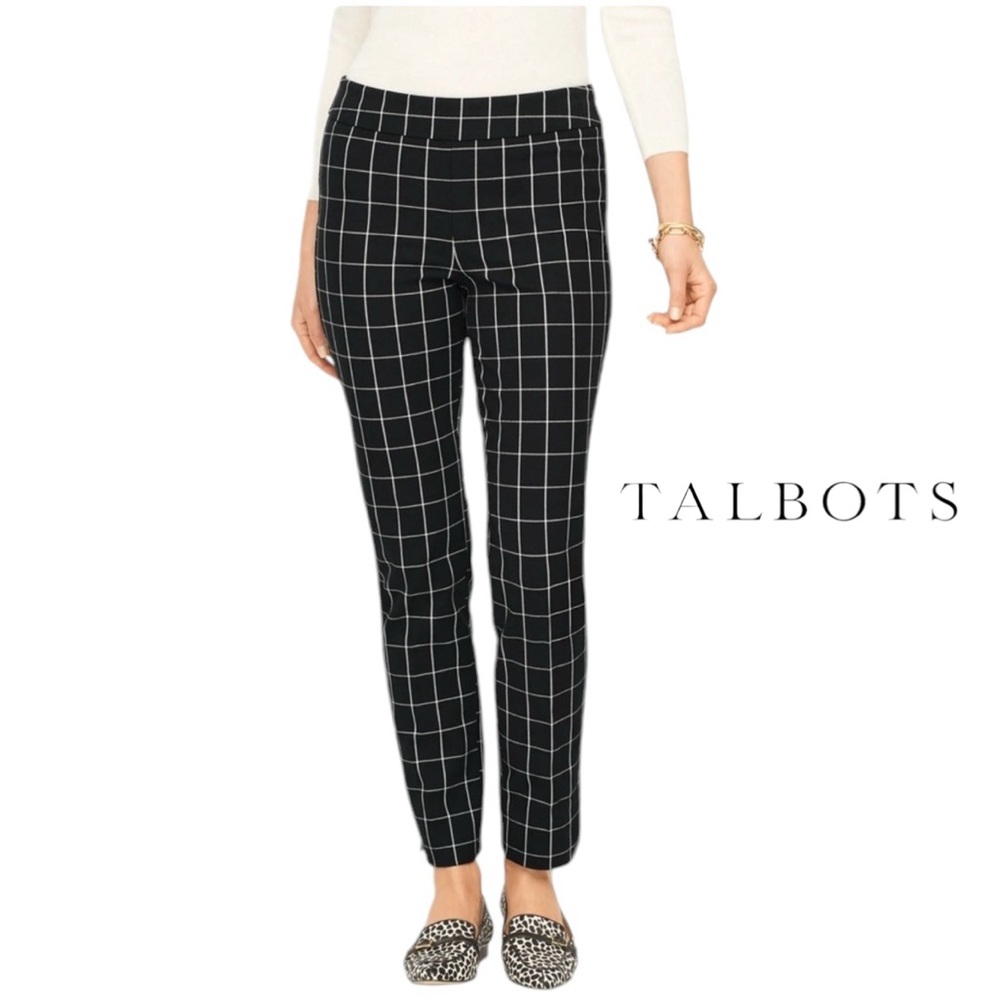 Talbots EUC Bi-Stretch Pull-On Ankle Pants Windowpane‎ Plaid Curvy 18w